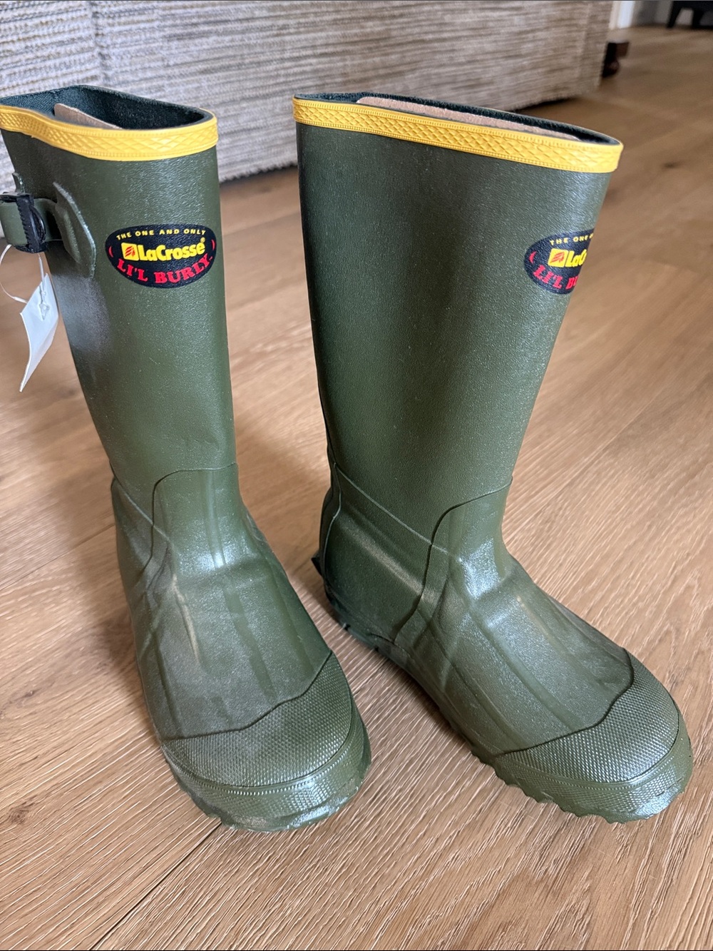 LaCrosse Kids Olive Green Rain Boots with Yellow Trim